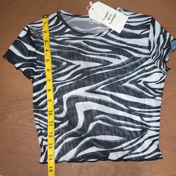 Multi-Colored Zebra Mesh Crop-Top. Petite (s) - Picture 8 of 10